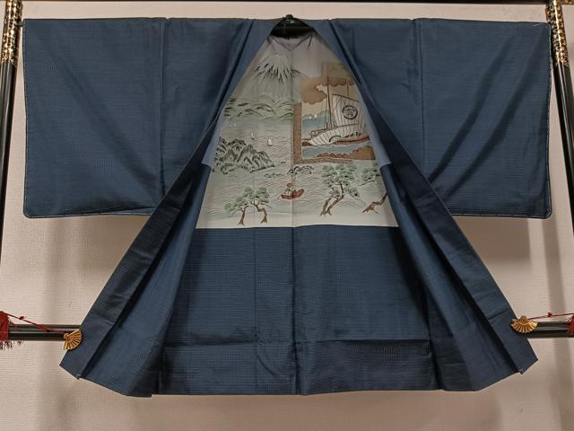 平和屋着物●男性　本場大島紬　アンサンブル　格子　証紙付き　正絹　逸品　未使用　AABF0010ph