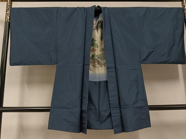 平和屋着物●男性　本場縞大島紬　アンサンブル　長襦袢(無双仕立て)セット　永長織物謹製　証紙付き　正絹　逸品　AABF0012ph