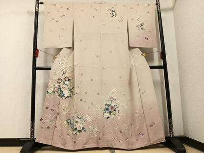 平和屋着物●訪問着　友禅　刺繍　飾花文　暈し染め　金彩　正絹　逸品　AABF0014ph