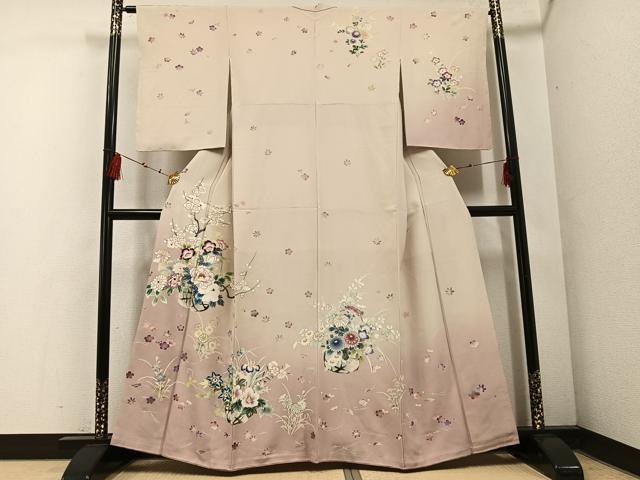 平和屋着物●訪問着　友禅　刺繍　飾花文　暈し染め　金彩　正絹　逸品　AABF0014ph