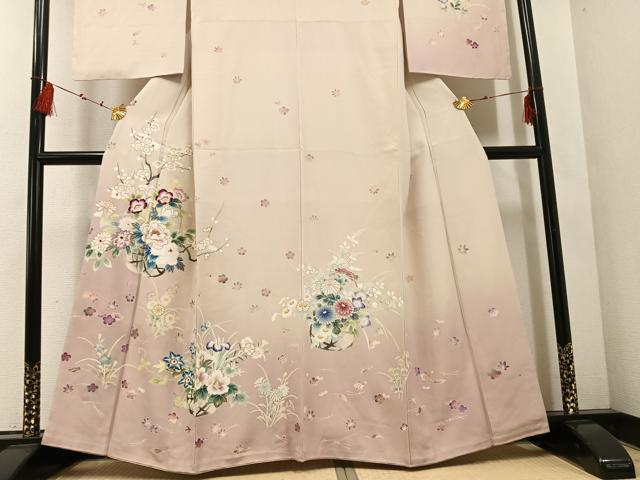 平和屋着物●訪問着　友禅　刺繍　飾花文　暈し染め　金彩　正絹　逸品　AABF0014ph