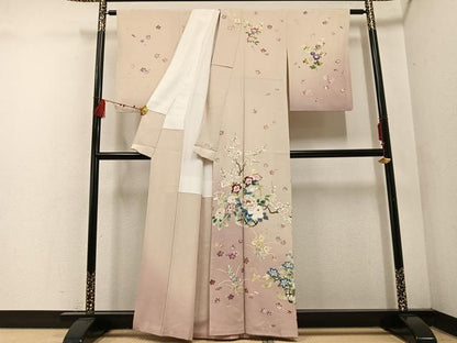 平和屋着物●訪問着　友禅　刺繍　飾花文　暈し染め　金彩　正絹　逸品　AABF0014ph