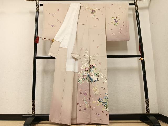 平和屋着物●訪問着　友禅　刺繍　飾花文　暈し染め　金彩　正絹　逸品　AABF0014ph