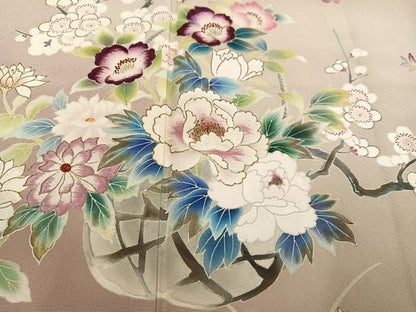 平和屋着物●訪問着　友禅　刺繍　飾花文　暈し染め　金彩　正絹　逸品　AABF0014ph
