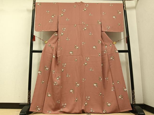 平和屋着物●上質な小紋　草花文　正絹　逸品　未使用　AABF0015ph 平和屋着物○上質な小紋 型染め 風景草花文 鬼しぼ縮緬 正絹 逸品 未