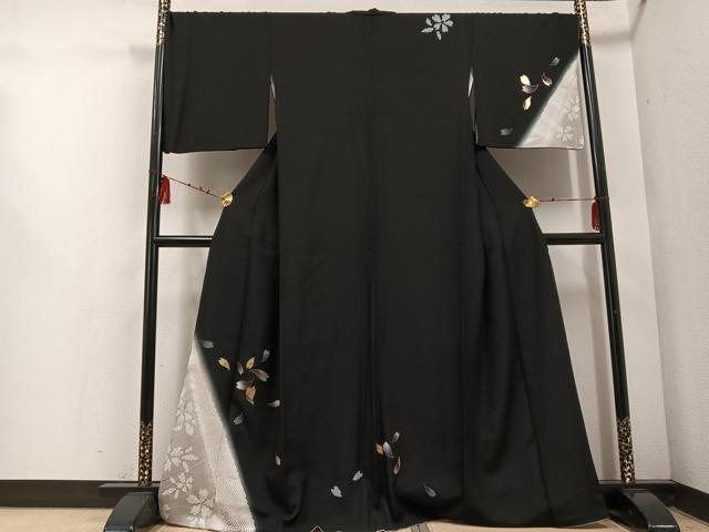 平和屋着物●訪問着　夜桜　黒地　金彩　正絹　逸品　AABF0017ph