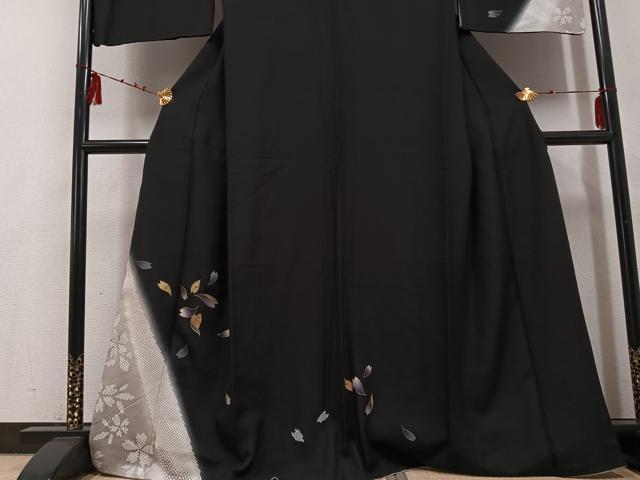 平和屋着物○訪問着 夜桜 黒地 金彩 正絹 逸品 AABF0017ph