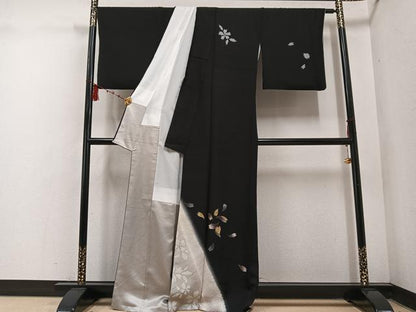平和屋着物●訪問着　夜桜　黒地　金彩　正絹　逸品　AABF0017ph