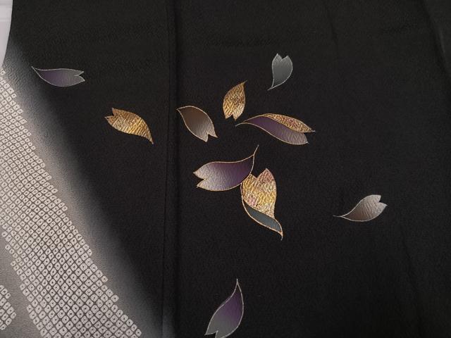 平和屋着物●訪問着　夜桜　黒地　金彩　正絹　逸品　AABF0017ph