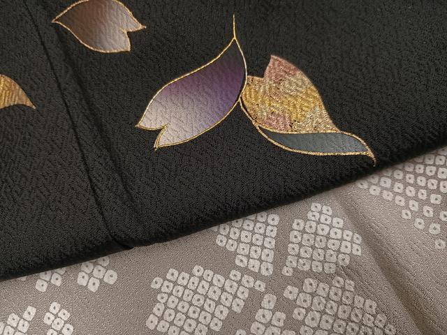 平和屋着物○訪問着 夜桜 黒地 金彩 正絹 逸品 AABF0017ph