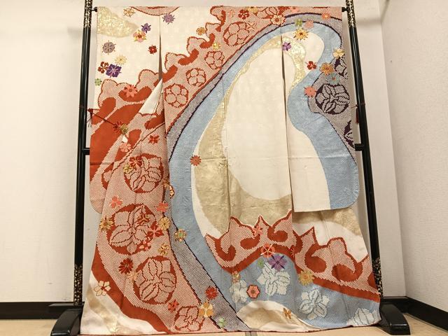 平和屋着物●豪華振袖　駒刺繍　絞り　舞花文　金銀彩　正絹　逸品　AABF0020ph 平和屋着物□豪華振袖 駒刺繍 絞り 霞取り花松文 金彩 正絹 逸品
