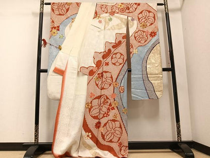 平和屋着物●豪華振袖　駒刺繍　絞り　舞花文　金銀彩　正絹　逸品　AABF0020ph