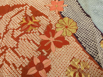 平和屋着物●豪華振袖　駒刺繍　絞り　舞花文　金銀彩　正絹　逸品　AABF0020ph