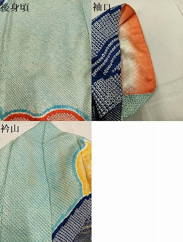 平和屋着物●豪華振袖　絞り　立波花文　金彩　ロング丈　正絹　逸品　AABF0021ph