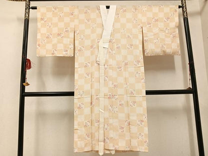 平和屋着物●長襦袢　無双仕立て　市松桜文　正絹　逸品　AABF0023ph