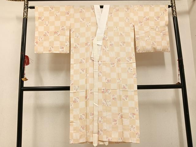 平和屋着物●長襦袢　無双仕立て　市松桜文　正絹　逸品　AABF0023ph