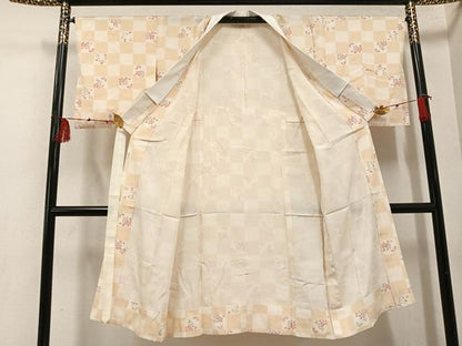 平和屋着物●長襦袢　無双仕立て　市松桜文　正絹　逸品　AABF0023ph
