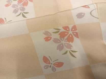 平和屋着物●長襦袢　無双仕立て　市松桜文　正絹　逸品　AABF0023ph