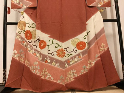 平和屋着物●訪問着　駒刺繍　花唐草文　暈し染め　金彩　正絹　逸品　AABF0025ph