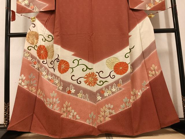 平和屋着物●訪問着　駒刺繍　花唐草文　暈し染め　金彩　正絹　逸品　AABF0025ph