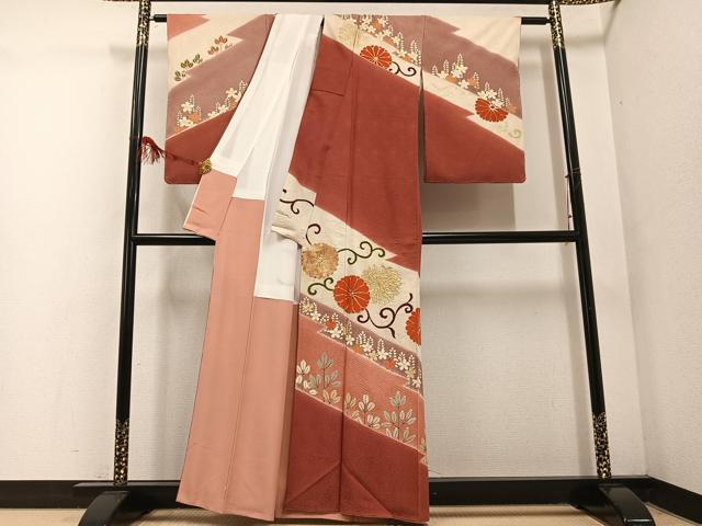 平和屋着物●訪問着　駒刺繍　花唐草文　暈し染め　金彩　正絹　逸品　AABF0025ph 平和屋着物○訪問着 駒刺繍 花唐草文 暈し染め 金彩 正絹