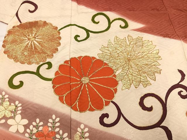 平和屋着物●訪問着　駒刺繍　花唐草文　暈し染め　金彩　正絹　逸品　AABF0025ph 平和屋着物○訪問着 駒刺繍 花唐草文 暈し染め 金彩 正絹