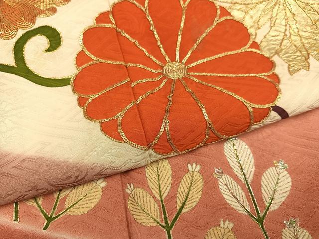 平和屋着物●訪問着　駒刺繍　花唐草文　暈し染め　金彩　正絹　逸品　AABF0025ph 平和屋着物○訪問着 駒刺繍 花唐草文 暈し染め 金彩 正絹