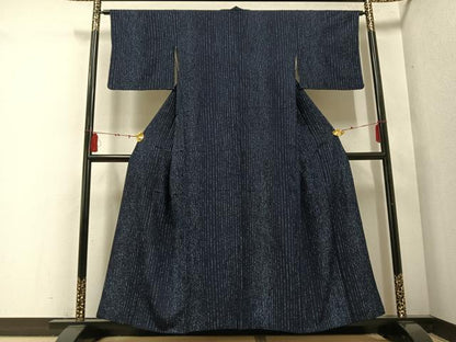 平和屋着物●上質な小紋　本藍　ろうけつ染　間道　正絹　逸品　AABF0026ph