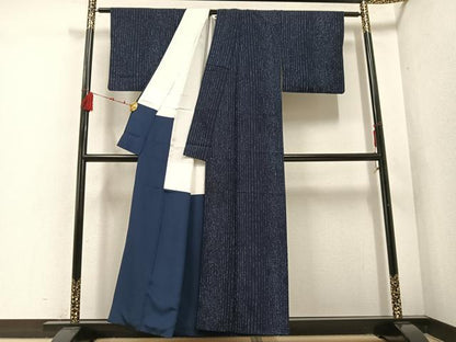平和屋着物●上質な小紋　本藍　ろうけつ染　間道　正絹　逸品　AABF0026ph