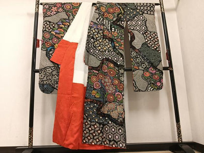 平和屋着物●豪華振袖　総絞り　吉祥草花文　金彩　正絹　逸品　AABF0028ph