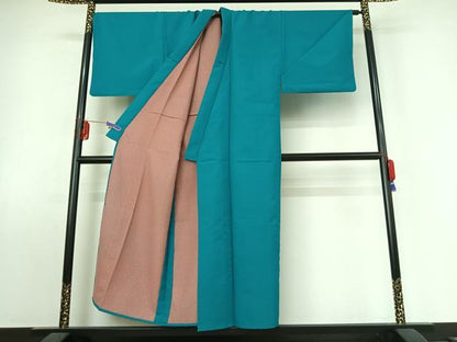 平和屋着物▽男性 色無地 単衣 納戸色 洗える着物 AABF0083jh