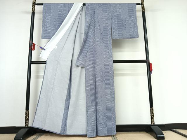 平和屋着物▽江戸小紋 単衣 短冊花文 さんび謹製 洗える着物 AABF0088jh
