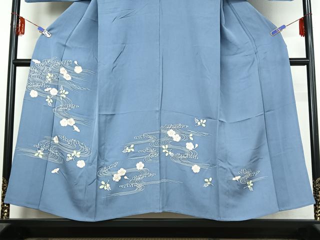 平和屋着物▽訪問着 単衣 駒刺繍 流水花文 金銀彩 正絹 逸品 AABF0091jh