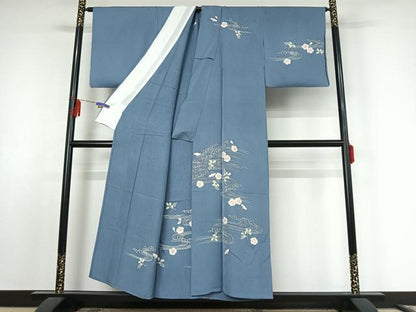 平和屋着物▽訪問着 単衣 駒刺繍 流水花文 金銀彩 正絹 逸品 AABF0091jh