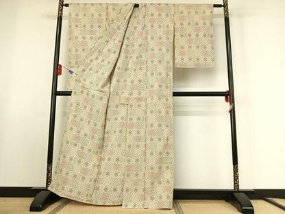 平和屋着物▽本塩沢　単衣　立涌文様　正絹　逸品　AABK4513ck