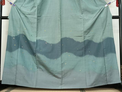 平和屋着物▽訪問着 単衣 紬地 刺繍 舞花文 金彩 金糸 正絹 逸品 AABF0093jh