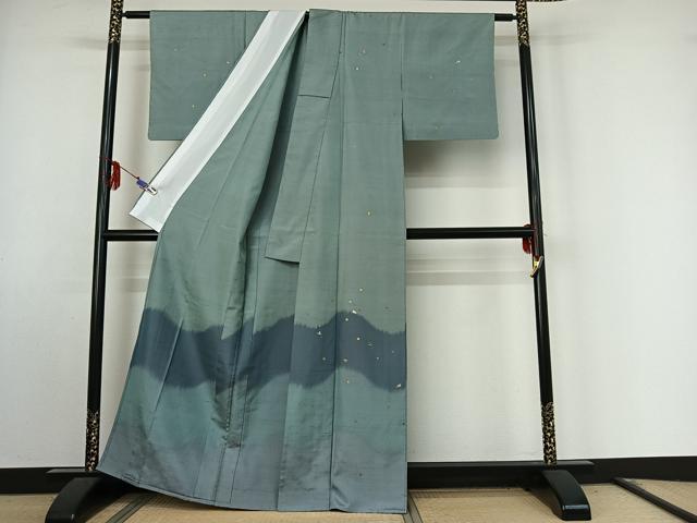 平和屋着物▽訪問着 単衣 紬地 刺繍 舞花文 金彩 金糸 正絹 逸品 AABF0093jh