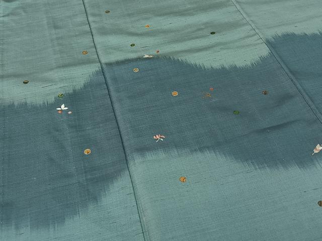 平和屋着物▽訪問着 単衣 紬地 刺繍 舞花文 金彩 金糸 正絹 逸品 AABF0093jh