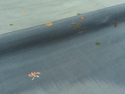 平和屋着物▽訪問着 単衣 紬地 刺繍 舞花文 金彩 金糸 正絹 逸品 AABF0093jh