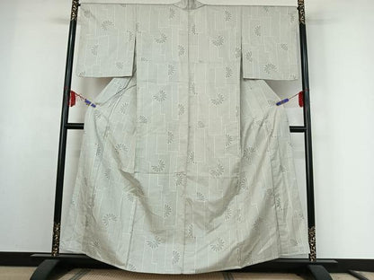 平和屋着物▽お召　単衣　短冊花文　正絹　逸品　AABF0094jh