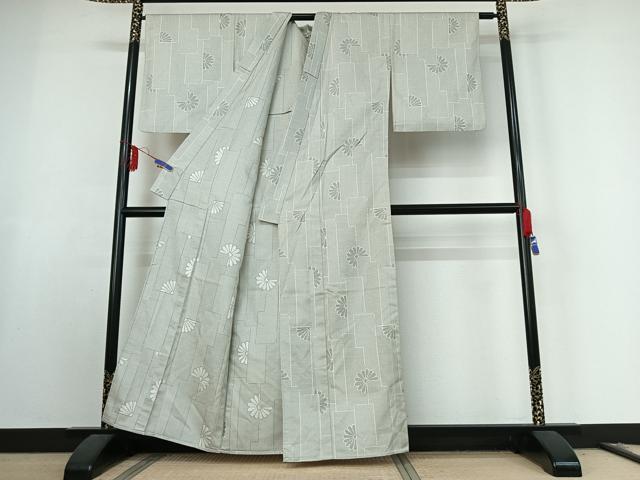 平和屋着物▽お召　単衣　短冊花文　正絹　逸品　AABF0094jh