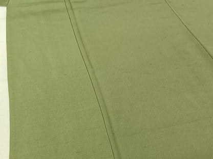 平和屋着物▽上質な紬 単衣 柳染色 正絹 逸品 AABF0095jh