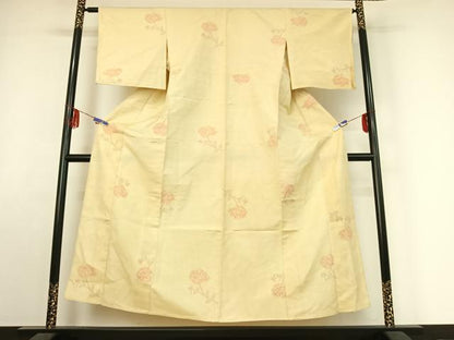 平和屋着物▽上質な紬 単衣 草花文 正絹 逸品 AABF0098jh