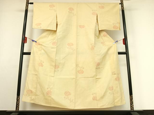 平和屋着物▽上質な紬 単衣 草花文 正絹 逸品 AABF0098jh