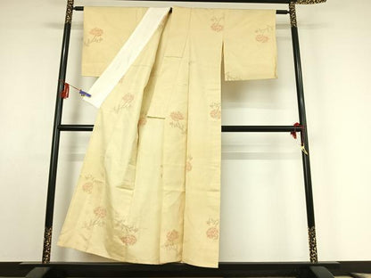 平和屋着物▽上質な紬 単衣 草花文 正絹 逸品 AABF0098jh