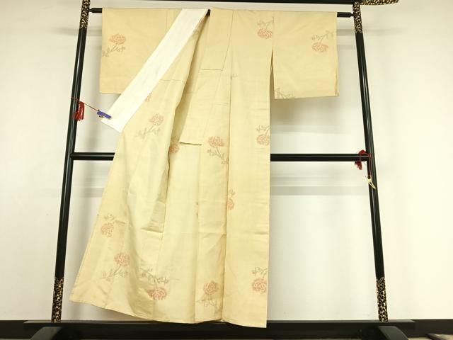 平和屋着物▽上質な紬 単衣 草花文 正絹 逸品 AABF0098jh