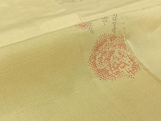 平和屋着物▽上質な紬 単衣 草花文 正絹 逸品 AABF0098jh