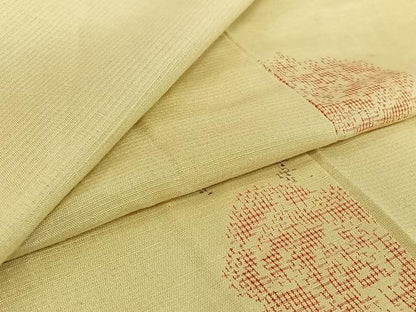 平和屋着物▽上質な紬 単衣 草花文 正絹 逸品 AABF0098jh