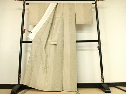 平和屋着物▽本塩沢 単衣 110亀甲 斜縞 正絹 逸品 AABF0100jh