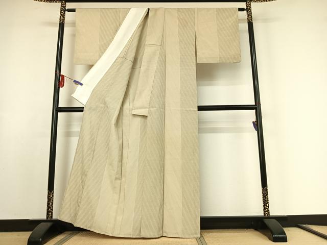 平和屋着物▽本塩沢 単衣 110亀甲 斜縞 正絹 逸品 AABF0100jh